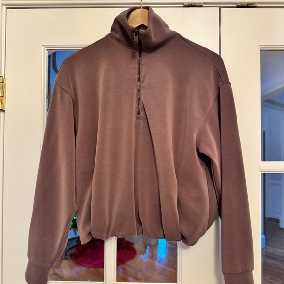 Athleta Seasoft Quarter Zip Bubble Hem Sweatshirt, Smoky Rose, Size XS - Picture 2 of 4